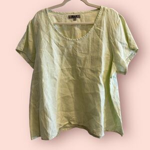 FLAX Linen Striped Tee Soft Green Boxy Top